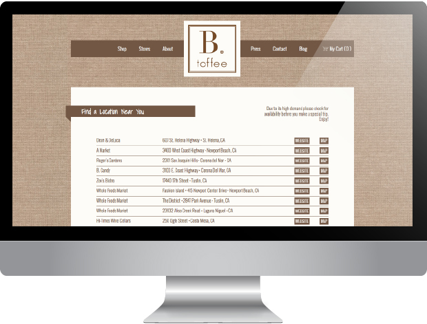 B. toffee Website | Design & Development by: Sarah McDonald