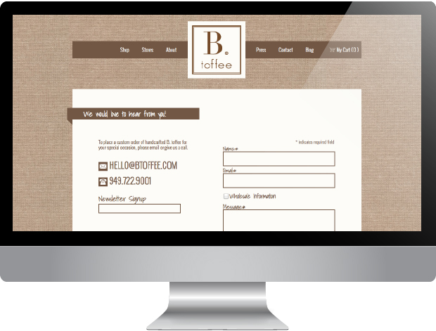 B. toffee Website | Design & Development by: Sarah McDonald